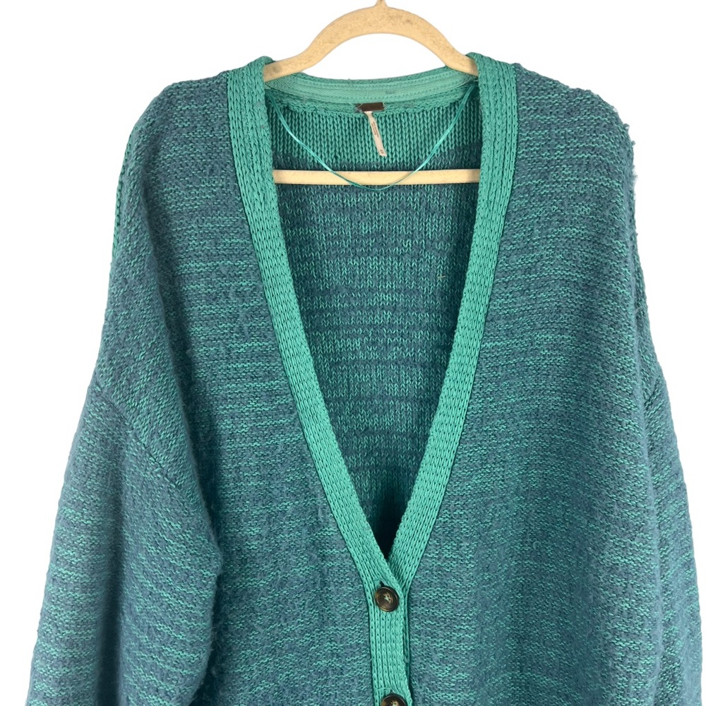 Free People Snow Drop Cardigan Slouchy Oversized Grandpa Sweater Size M Blue - Picture 5 of 15